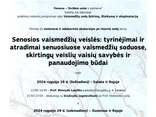 Kviečiame į mokymus apie Vaismedžių sodų įkūrimą, priežiūrą ir naudojimą rugsėjo 28-29 d.