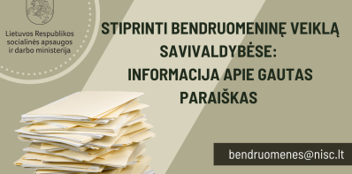 Informacija apie 2025 m. 2.1.1.1 priemonės „Stiprinti bendruomeninę veiklą savivaldybėse“ gautas...