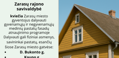 Kviečiame dalyvauti Zarasų miesto pastatų fasadų atnaujinimo programoje