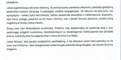 Viešas atsiprašymas dėl skulptūros „Liudytoja“ padegimo