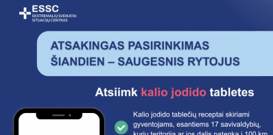 Gyventojams primenama apie periodiškai išrašomus kalio jodido tablečių receptus