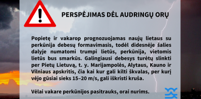 Šiandien Pietų Lietuvoje tikėtini neramūs orai